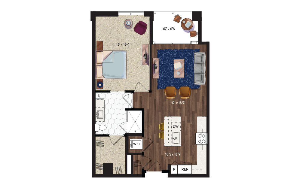 A8 - 1 bedroom floorplan layout with 1 bathroom and 823 square feet