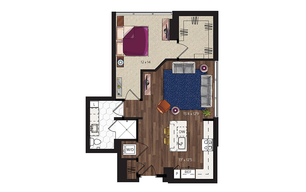 A9 - 1 bedroom floorplan layout with 1 bathroom and 841 square feet