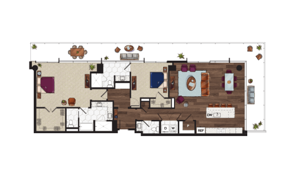 P3 - 2 bedroom floorplan layout with 2.5 baths and 1935 square feet.