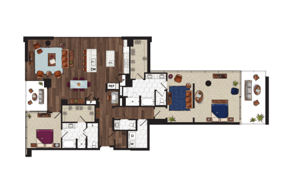 P8 - 2 bedroom floorplan layout with 2.5 baths and 2464 square feet.